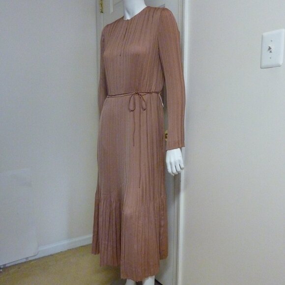 Vince Pleated Satin Long-Sleeve Midi Dress - Picture 9 of 11